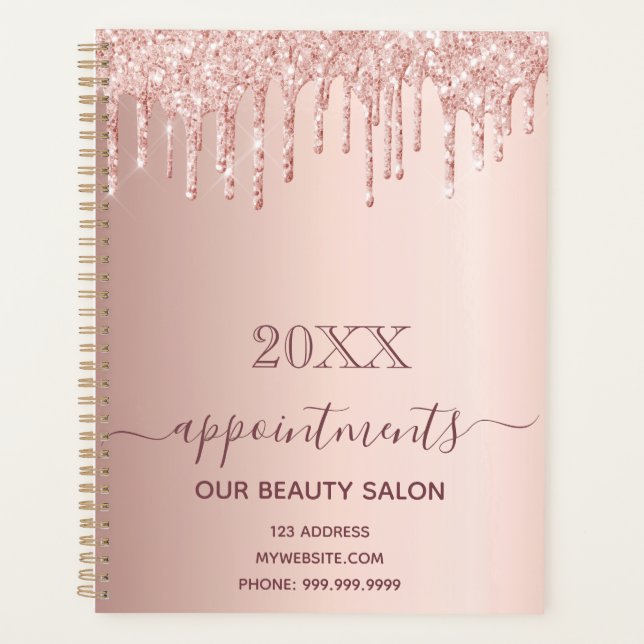 Rose gold glitter drips salon appointments planner (Front)