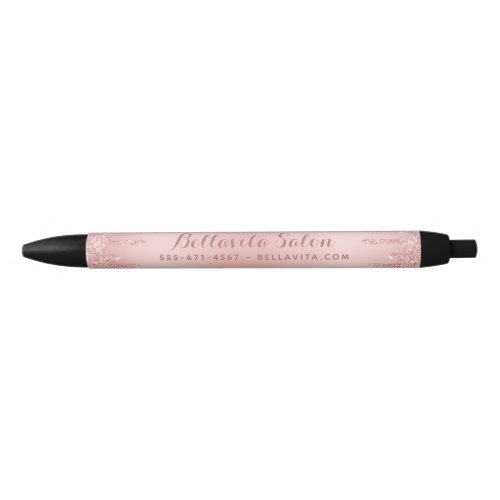 Rose Gold Glitter Drips Salon Business Promotion Black Ink Pen
