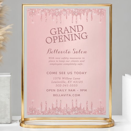 Rose Gold Glitter Drips Salon Grand Opening Flyer