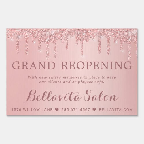 Rose Gold Glitter Drips Salon Grand Opening Sign