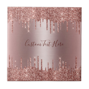 Rose Gold Glitter Drips Seamless Pattern Version 4 Ceramic Tile
