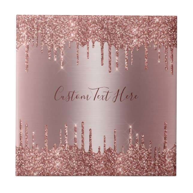 Rose Gold Glitter Drips Seamless Pattern Version 4 Ceramic Tile (Front)