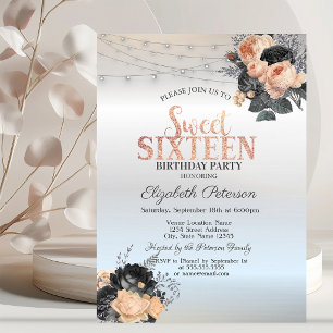 Rose Gold Glitter Drips Silver 80th Birthday Invitation