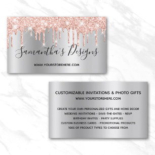 Rose Gold Glitter Drips Silver Ombre Online Store Business Card