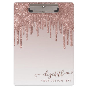 Rose Gold Glitter Drips Sparkle Modern Heart Clipboard