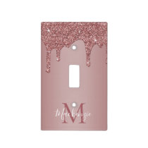 Rose Gold Glitter Drips Sparkle Monogram Light Switch Cover