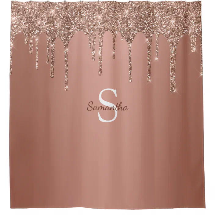 Sparkle Monogram Name Shower Curtain, Rose Gold Glitter Shower Curtain
