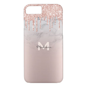 Rose Gold Glitter Drips Sparkles Marble Name iPhone 8/7 Case