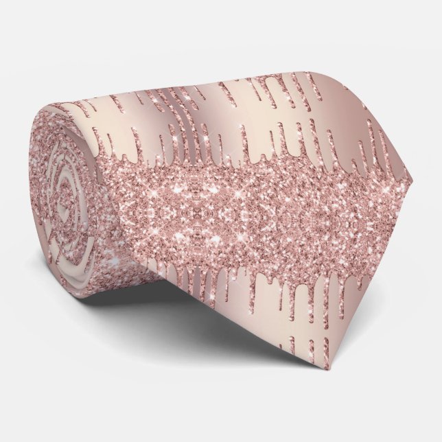 Rose Gold Glitter Drips Sparkly Tie (Rolled)