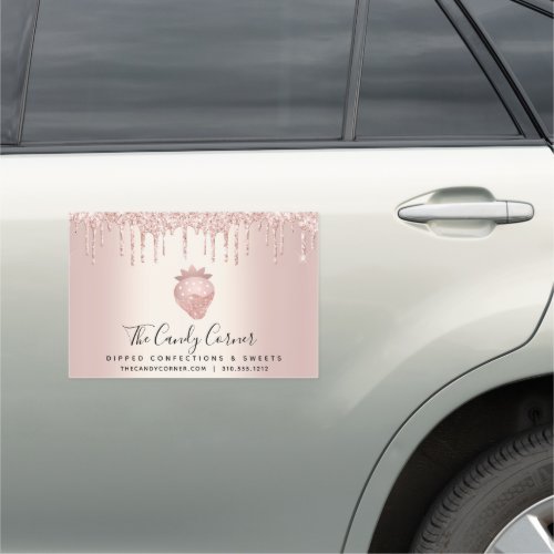 Rose Gold Glitter Drips Strawberry Sweets Dessert  Car Magnet