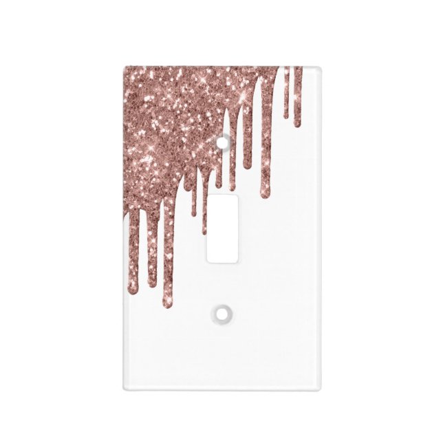Rose Gold Glitter Drips Stylish Light Switch Cover (Front)