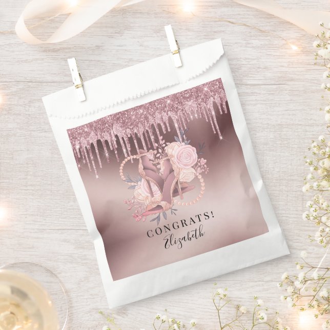 Rose Gold Glitter Drips Surprise Retirement Favor Bag (Clipped)