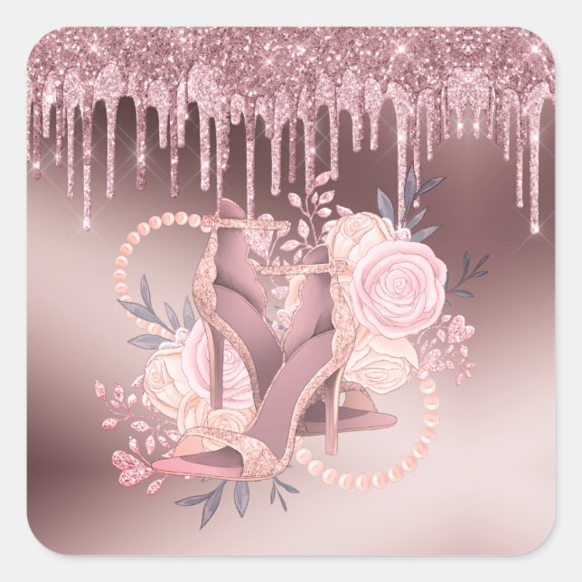 Rose Gold Glitter Drips Surprise Retirement Square Sticker (Front)