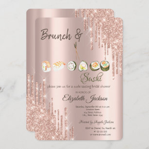 Rose Gold Glitter Drips Sushi Bridal Shower Invitation