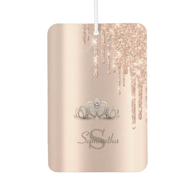 Rose Gold Glitter Drips Tiara Air Freshener (Front)