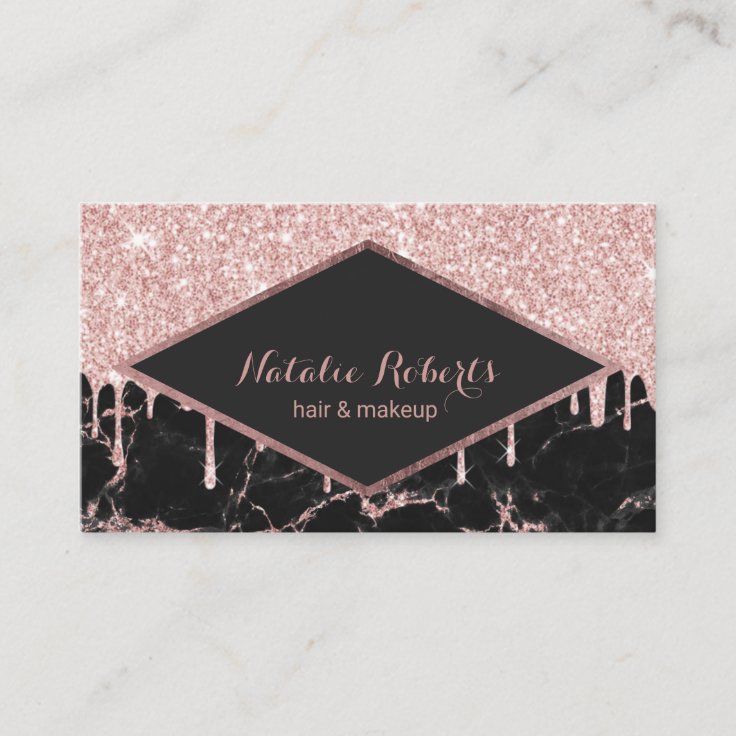 Rose Gold Glitter Drips Trendy Marble Beauty Salon Business Card Zazzle 7359