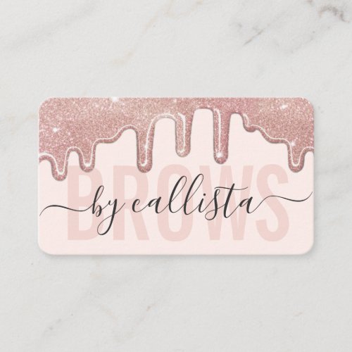 Rose Gold Glitter Drips Typography Eyebrow Artist Business Card