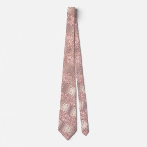 Rose Gold Glitter Drips Wedding Party Neck Tie