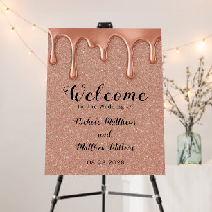 Rose Gold Glitter & Drips Wedding Welcome Sign