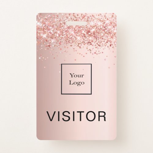 Rose gold glitter dust blush business logo visitor badge