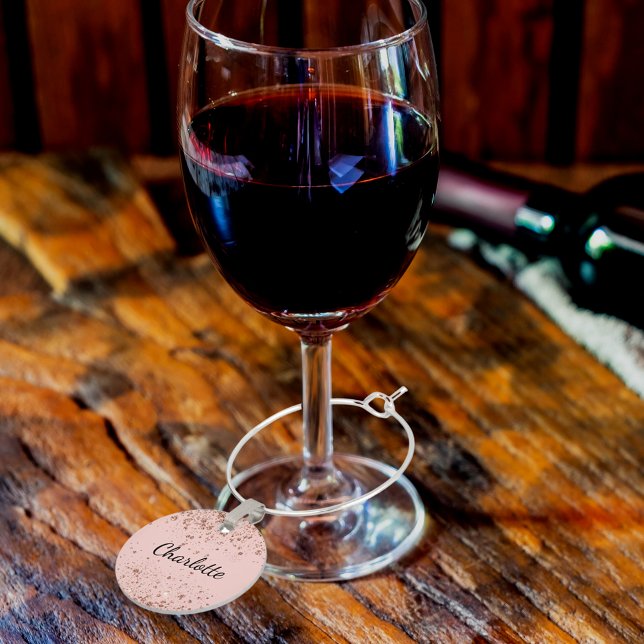 Rose gold glitter dust blush name birthday wine charm (Creator Uploaded)