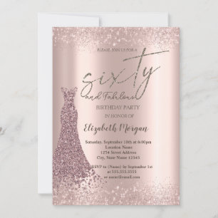 Rose Gold Glitter Dust Border Dress 60th Birthday Invitation