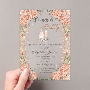 Rose Gold Glitter Dust Brunch Roses Bridal Shower Acrylic Invitations