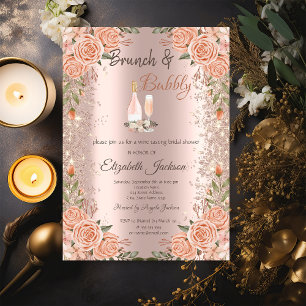 Rose Gold Glitter Dust Brunch Roses Bridal Shower Invitation