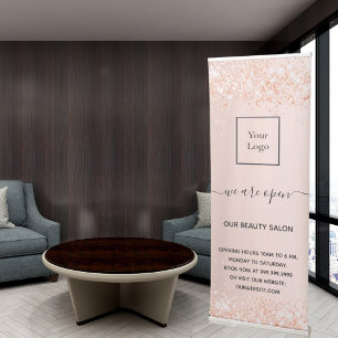 Rose gold glitter dust business logo salon retractable banner