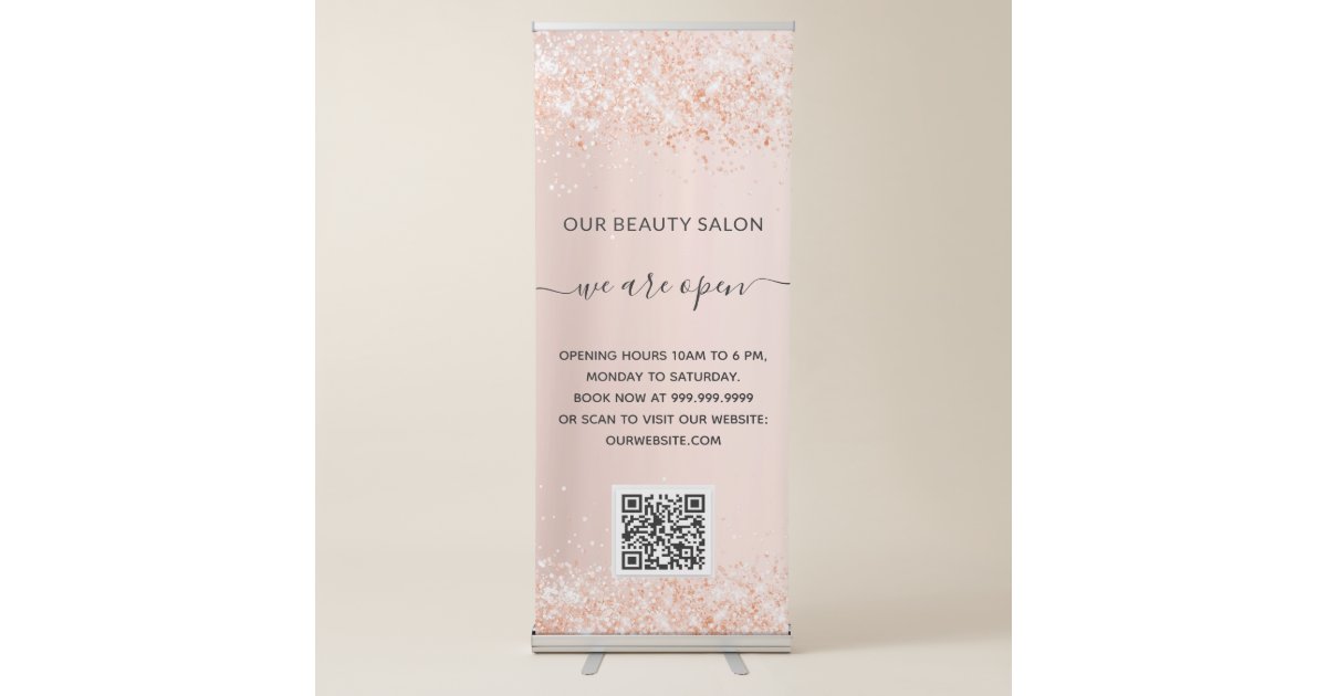Rose Gold Glitter Dust Business Salon Qr Code Retractable Banner