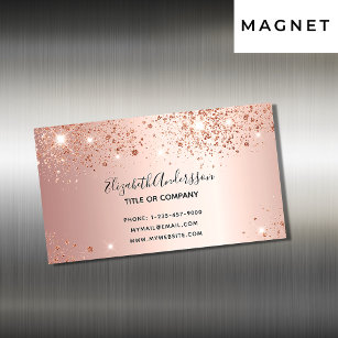 Rose gold glitter dust metallic elegant business card magnet