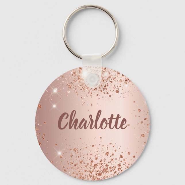 Rose gold glitter dust monogram name keychain (Front)