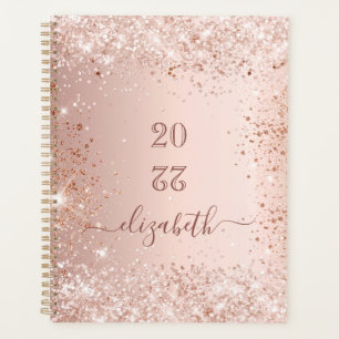 Rose gold glitter dust pink monogram name 2026 planner