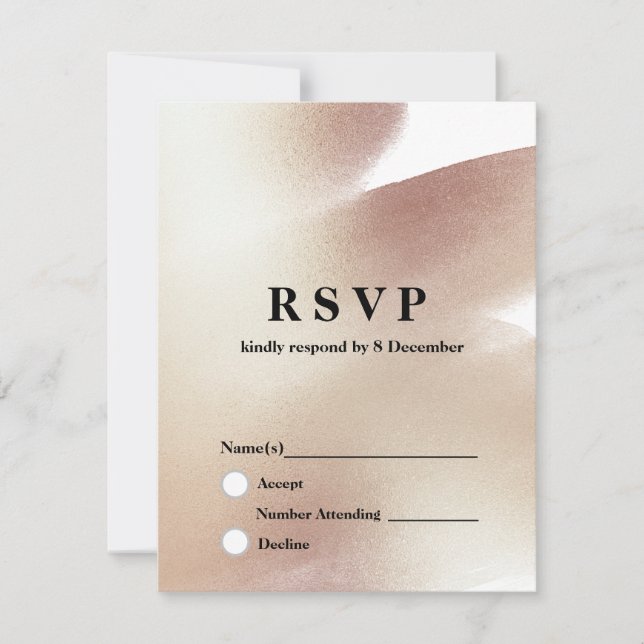 Rose Gold, Glitter elegant 3.5" x 5" Response Card (Front)