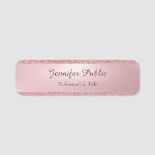 Rose Gold Glitter Elegant Calligraphed Script Name Tag