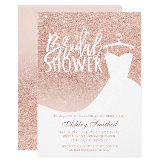 Rose Gold Glitter Elegant Chic Dress Bridal Shower Invitation Rose Gold Glitter Elegant Chic Dress Bridal Shower Invitation Zazzle