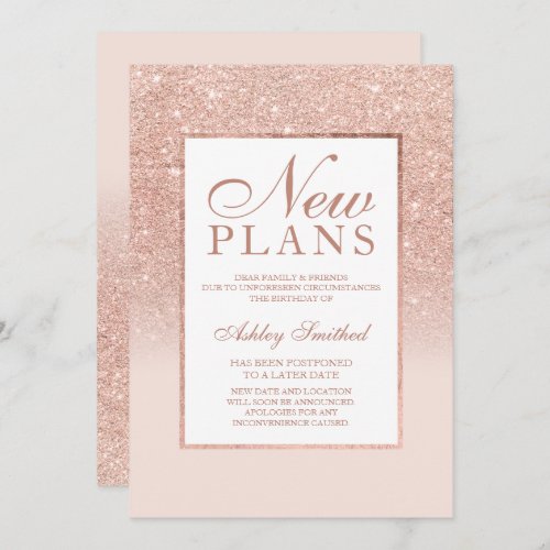 Rose gold glitter elegant chic new plans invitation