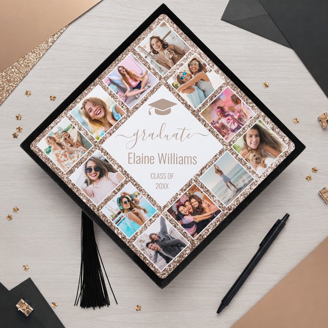 Rose Gold Glitter Elegant Chic Personalized Graduation Cap Topper (Creator Uploaded)