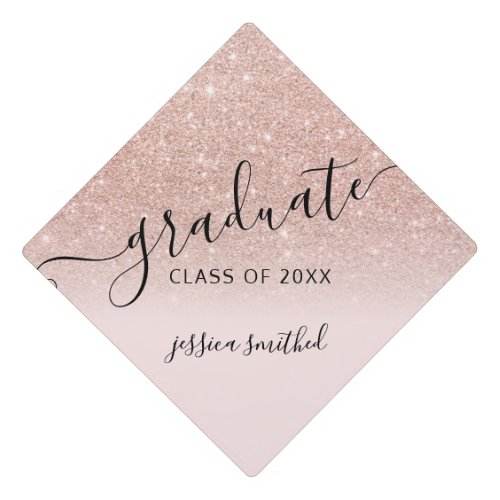 rose gold glitter elegant chic typography graduate graduation cap topper