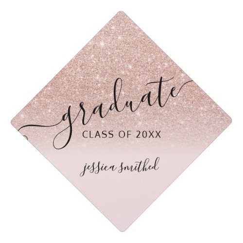 rose gold glitter elegant chic typography graduate graduation cap topper rose gold glitter elegant chic typography graduate graduation cap topper