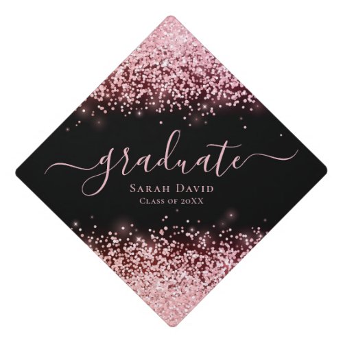 Rose Gold Glitter Elegant Chic Typography  Graduation Cap Topper