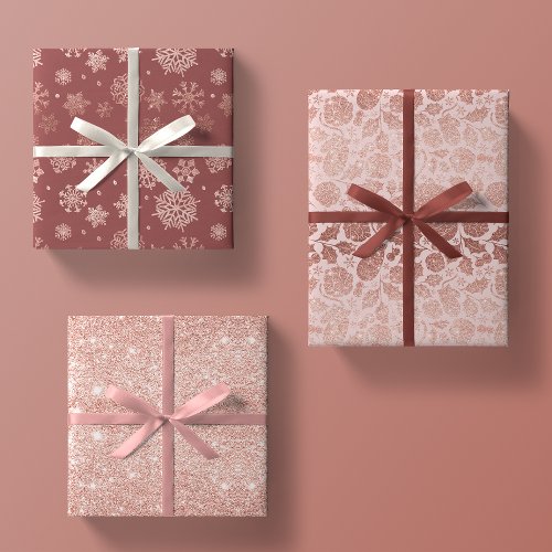 Rose Gold Glitter Elegant Christmas Gift Wrapping Paper Sheets