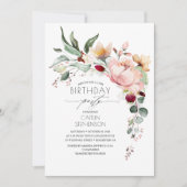 Rose Gold Glitter Elegant Floral Birthday Invitation (Front)