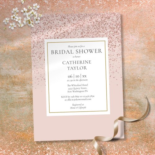Rose Gold Glitter Elegant Gold Bridal Shower Invitation