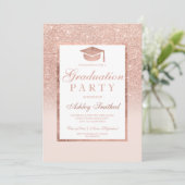 Rose gold glitter elegant Graduation cap party Invitation (Standing Front)
