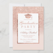 Rose gold glitter elegant Graduation cap party Invitation (Front)
