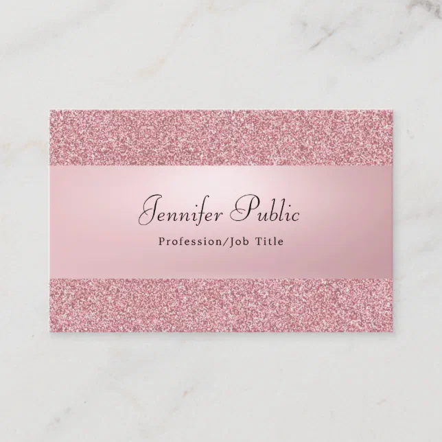 Rose Gold Glitter Elegant Handwritten Name Modern Business Card | Zazzle