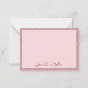 Rose Gold Glitter Elegant Modern Handwritten Note Card