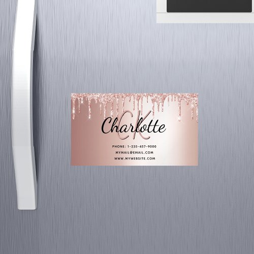 Rose gold glitter elegant monogram business card magnet