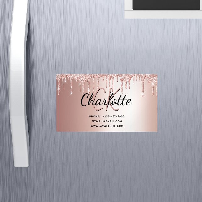 Rose gold glitter elegant monogram business card magnet (Creator Uploaded)